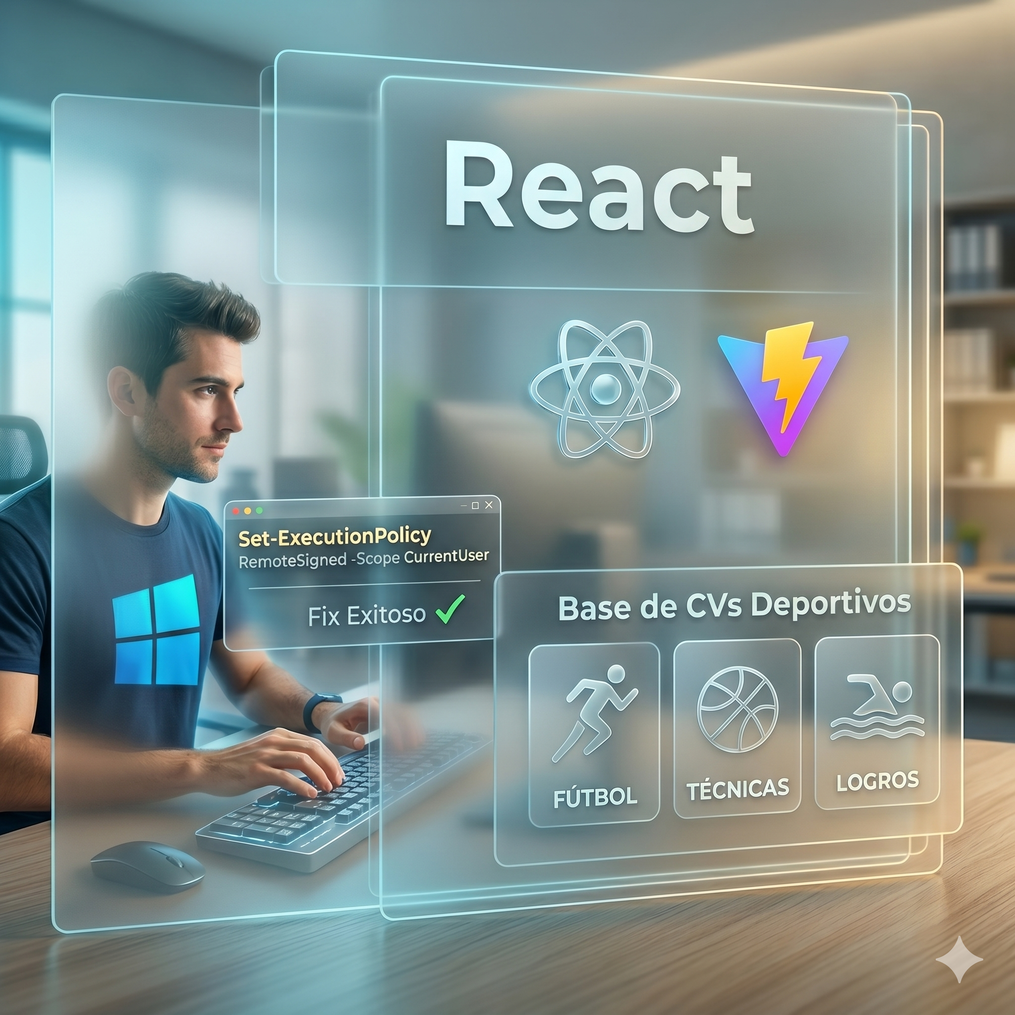 Cómo crear una app React + Vite desde cero (Windows + PowerShell Fix) + Base sólida CVs Deportivos